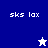 A split-screen pixel art image with blue and purple backgrounds displaying 'sks lax' text and star icons in white and dark blue.