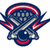 Pixelated icon with red, white, and blue colors featuring crossed swords behind a shield-like shape with pattern
