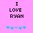 Pixelated text 'I LOVE RYAN' on pink background with blue puzzle-piece symbols below, two versions showing animation change in symbol positions.