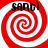 Four identical red and white spiral patterns arranged in a , each with black text reading 'santi' above the spiral