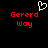 Pixelated red text 'Gererd Way' on black background with white heart outline above left text block.