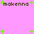 Pixelated text 'makenna' appears four times on a pink background with scattered green plus signs, no visible animation changes.