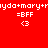 Red background with white pixelated text and symbols arranged in two vertical , each containing repeated patterns of 'nydo+mary+' followed by '=BFF' and a heart symbol