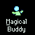 Animated sequence of a stylized figure with changing colors and glowing effects beneath the text "Magical Buddy" on a dark background.