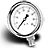 Black-and-white pixelated gauge icon with circular dial, single pointer, and shadow effect on white background.
