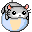 Pixelated hamster character with gray fur, pink ears, and black eyes appears in four circular frames showing different poses against a light blue background.
