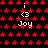 Pixelated red star pattern background with repeated white text 'Joy' and small circular icons on black canvas.