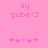 Pink background with pixelated text 'ily gobe<3' and five pink heart symbols arranged horizontally below.