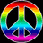 Rainbow peace symbol, heart-shaped hands over clouds, and a person with dark hair in a blue shirt.