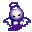 Pixelated purple angel icon with white face and halo, shown in five distinct poses against gray background.