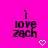 A bright pink background displays six 'i love zach' text icons with white pixelated hearts and arrows changing across positions.