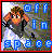 Pixelated character with brown hair and green eyes, wearing dark clothing against a gray background with blue text reading 'off in space'.
