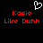 Pixelated red text 'Kosie Like Duhh' appears twice on black background with white heart outline above, no visible animation changes.
