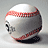 Pixelated baseball with red stitching on a light background, next to blue text reading BASEBALL and LIFE.