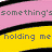 A static image with pink, yellow, and black striped background displaying repeated text 'something's holding me back' in gray font.