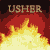 Animated contact sheet showing 12 frames of a pixelated Usher icon with fire background and text elements, arranged in 4x3 grid.