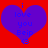 Two identical purple hearts on red background with blue text "i love you Beip" and small heart symbol at bottom.