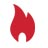 Red flame-shaped icon with gradient shading, pixelated edges, and a white background.