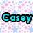 Two side-by-side pixelated images of the name Casey, one with cyan text on a starry background, the other with white text on a dark starry background.