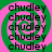 Four identical green spiral patterns on a pink background, each containing the word "chudley" repeated in black text.