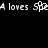 Pixelated text reads 'A loves Spe' with a single pixel missing from the 'S', repeated