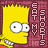 A 5x4 contact sheet of Bart Simpson frames from an animated AIM buddy icon, each frame showing the character's head with slight variations in expression and mouth position against a maroon background with repeated text.