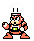 Pixel art character in orange and white outfit with green chest emblem, transitioning between three distinct poses