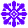 Three pixelated snowflake icons in varying sizes and orientations on a gray background, each with purple and light gray colors.