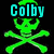 Green skull and crossbones icon with cyan text 'Colby' above the left skull on black background.