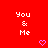 Red background with repeated white text 'You & Me' and pink heart symbols arranged in a pattern
