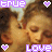 Animated contact sheet showing two frames of a pixelated icon with repeated text and heart symbols around a central figure's face.