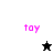 Pixelated pink 'toy' text appears on white, gray, black, and gray backgrounds with a black star and white star icon below.