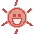 A 4-frame animated contact sheet of a pixelated sun-like icon with red rays and a smiling face, displayed on a gray background.