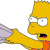 Bart Simpson's yellow head and arm extend from the right, reaching toward a gray object on the left, with his mouth open in a shout against a white background.