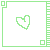 Four 50x50 pixel animated frames arranged in a contact sheet showing heart shapes transitioning between outline and filled states with green coloration.