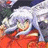 A 48x48 pixel animated contact sheet showing two frames of an anime-style character with white hair and red clothing against a black background with text.