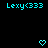 Pixelated cyan text 'Lexy<333' and heart symbols on black background with gray corner element.