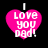 Four identical pink heart-shaped icons with white text "LOVE you Dad!" on black background, each featuring a small vertical line at the top.