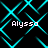 Cyan geometric lines form a shifting pattern over a black background with four instances of the text 'Alyssa' in white pixelated font