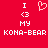 Red background with white pixelated text and symbols arranged in two vertical , each containing 'I', '<3', 'MY', and 'KONA-BEAR' stacked vertically