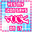 A 4-frame animated contact sheet of a pixel art buddy icon with pink text and symbols on a blue checkered background, showing sequential animation frames where the central symbol changes from solid to outline form.
