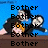 Pixelated animation of three characters leaning over a brown surface against blue background with repeated 'Bother' text overlay.