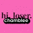 Pixelated text on a pink background with scattered light squares, featuring 'hi. Inser.' above 'chamblee' in white letters on black.