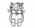 Black-and-white line drawing of a cartoon cat with large eyes and whiskers, shown in two distinct poses on a white background.