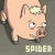 Pixelated pig icon with light brown body, white eyes, and a green patch on its head; text below reads 'SPIDER' on left side.