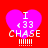 Four identical pixelated icons on red background, each with pink heart containing "I <33 CHASE" and exclamation marks below.