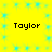 Yellow background with blue star-like patterns and four instances of the text 'Taylor' in black pixelated font.