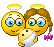 Pixelated yellow emoji faces with blue eyes and halos holding a baby emoji, one with brown braided hair and pink bow.