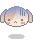 Pixelated anime-style head with gradient hair, two small black eyes, pink cheeks, and a mouth that alternates between three shapes
