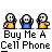 Pixel art contact sheet showing 5 animated frames of a stick figure character in alternating yellow and blue outfits with text "Buy Me A Cell Phone" below each frame.